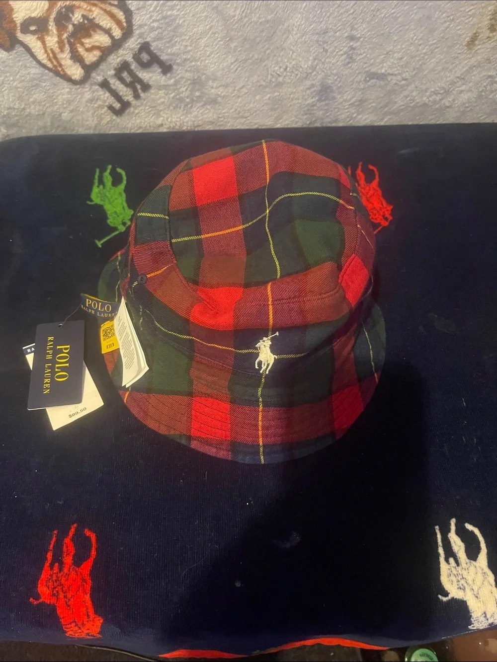 Polo by Ralph Lauren Red & Green Tartan Bucket Hat with Embroidered Pony